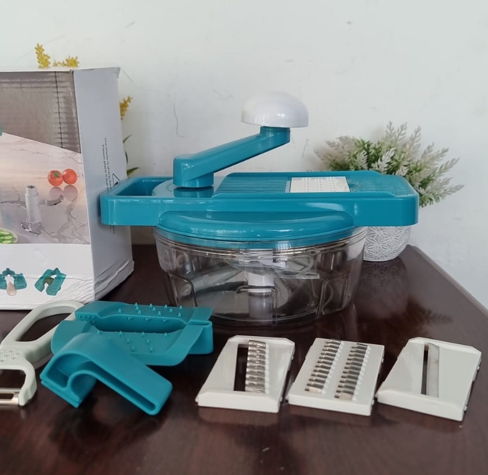 2-in-1 Manual Food Processor and Mandoline Slicer with Stainless Steel Blades Vegetable Cutter for Quick Meal Prep image