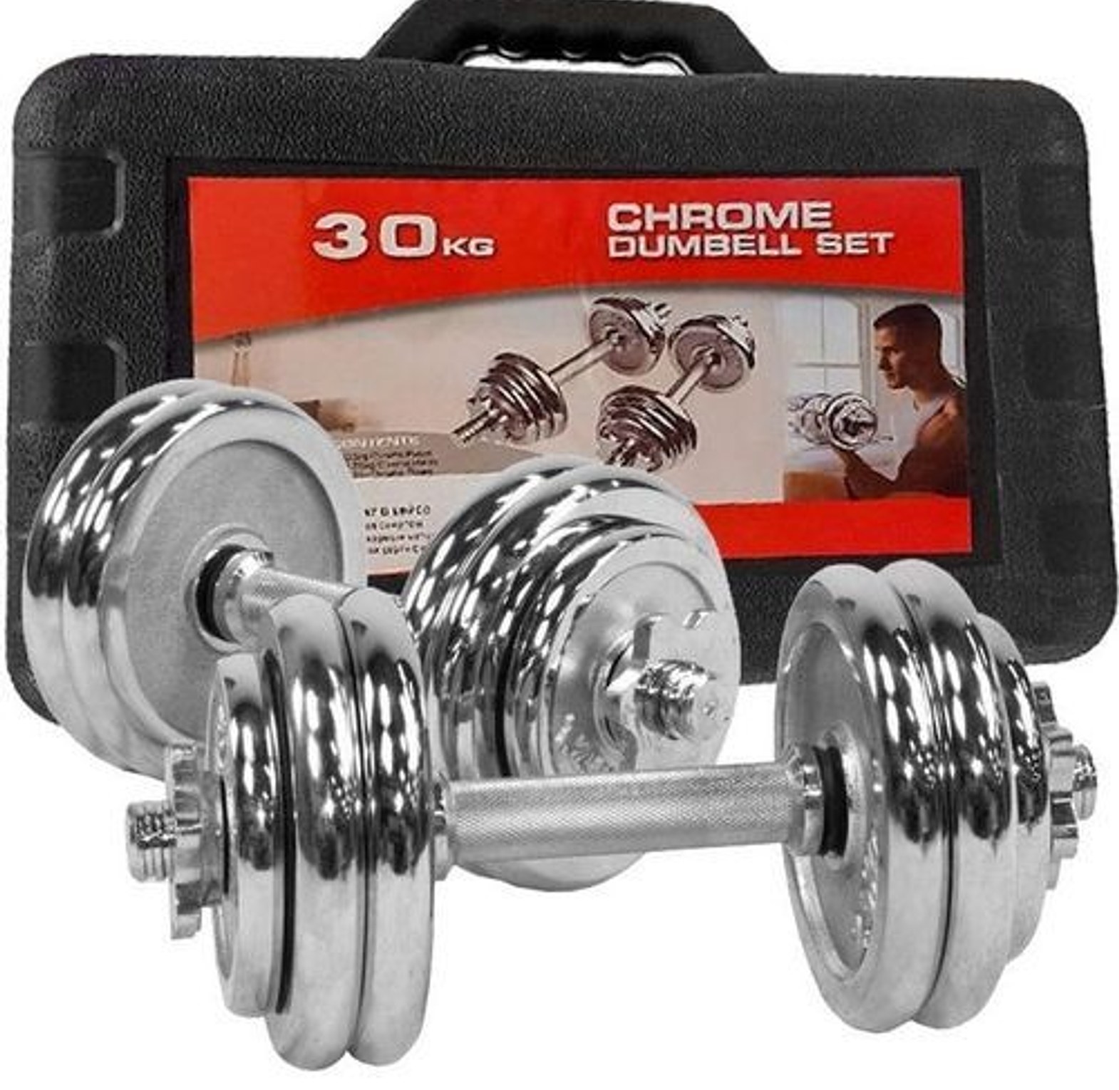 30KG CHROME DUMBELLS SET FITNESS EQUIPMENT PLUS FREE CASE image