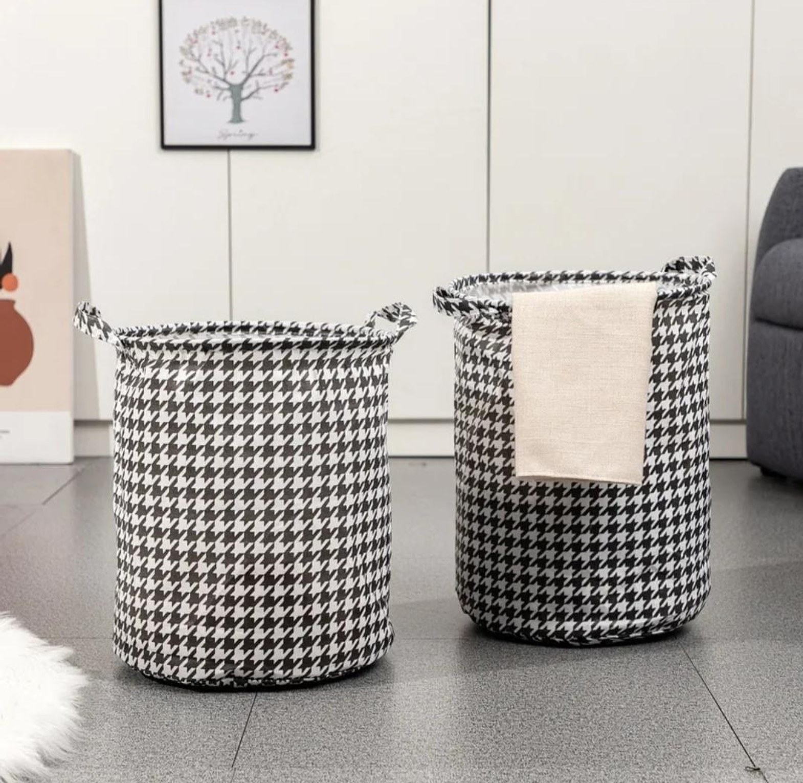 Foldable Houndstooth Laundry Hamper image