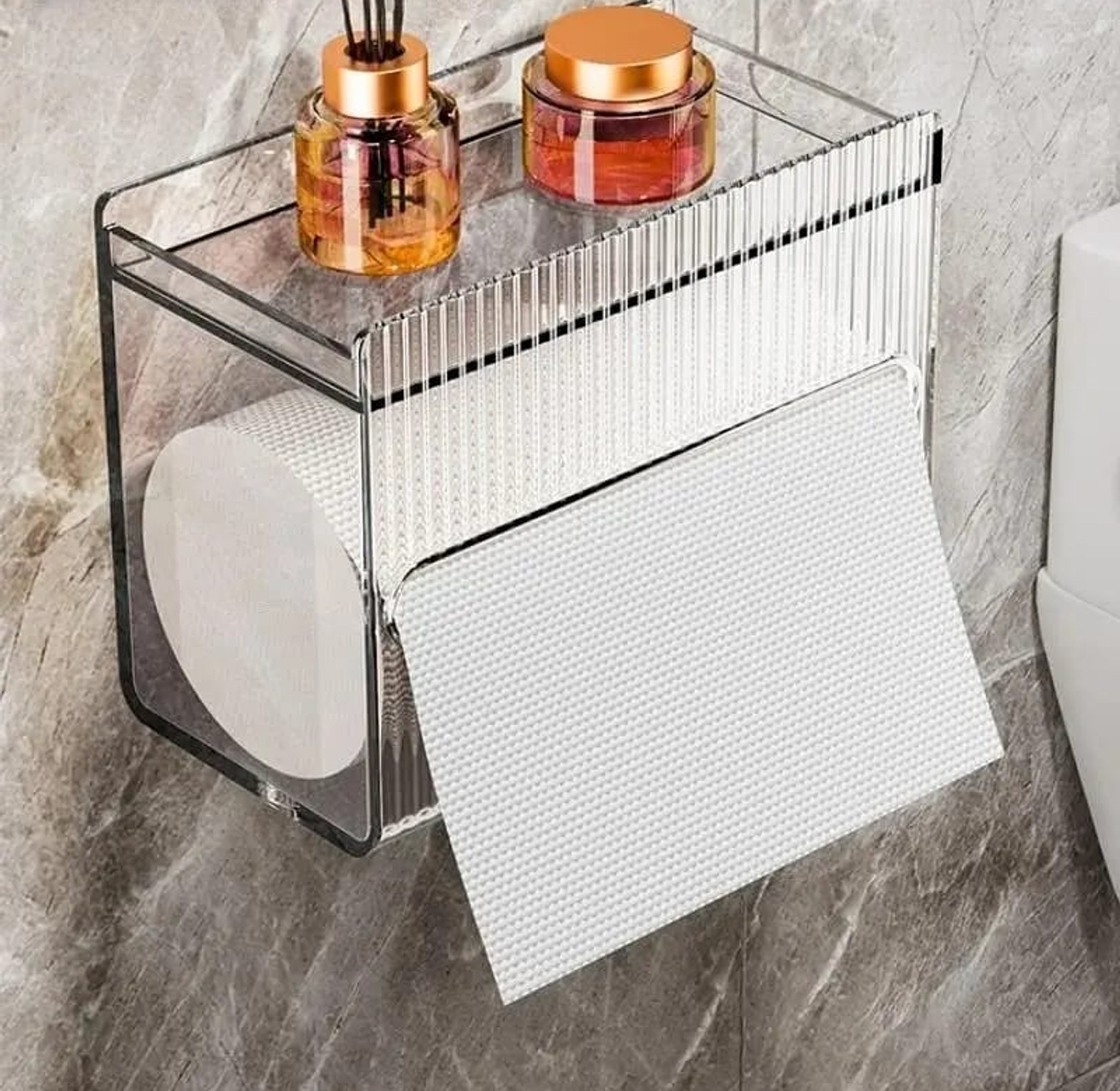 Wall-Mounted Luxury Ribbed Toilet Tissue Box and Multi-Functional Storage Rack image
