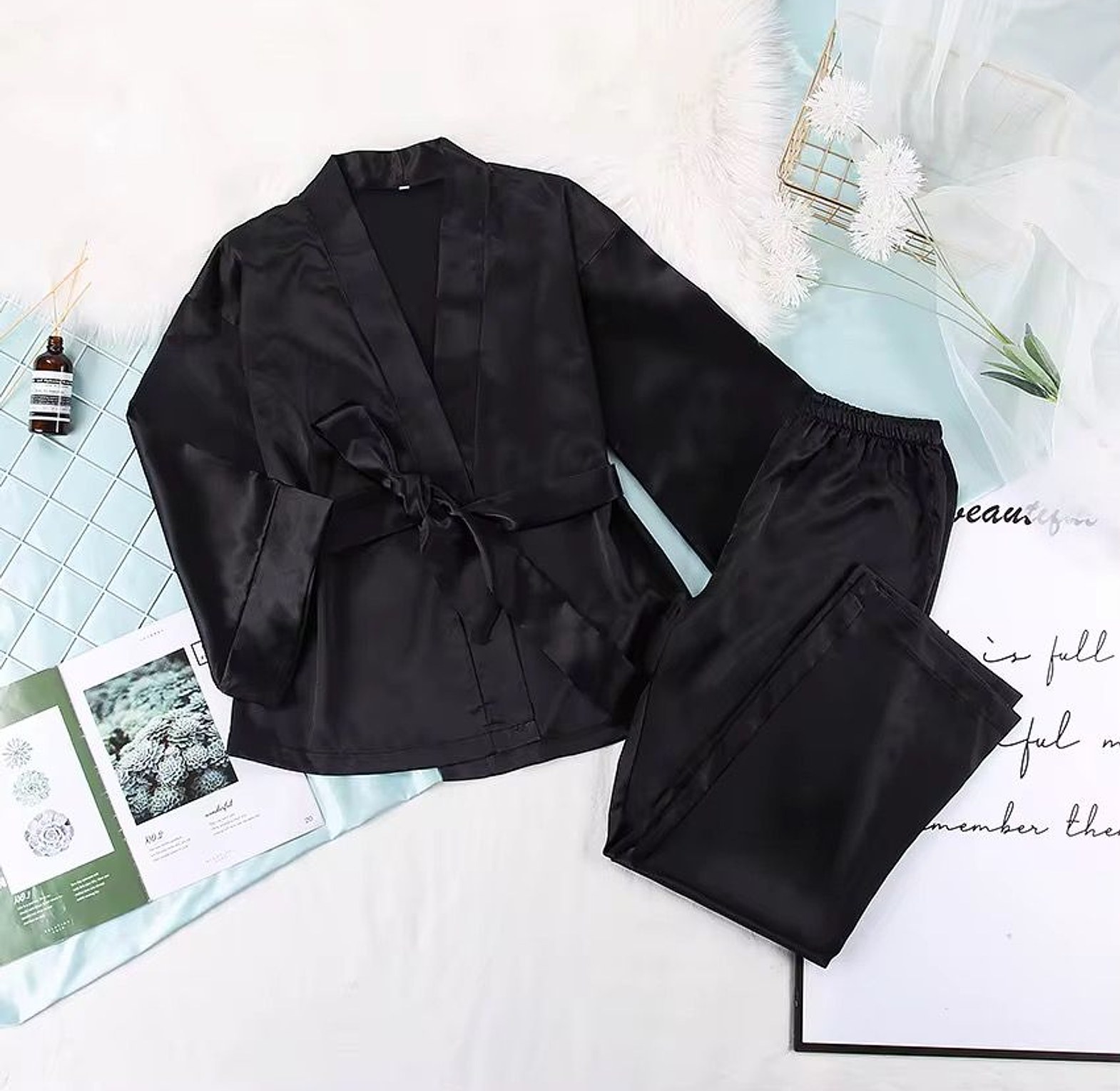 Y5120-Loungewear Silk-Satin Trouser Set image