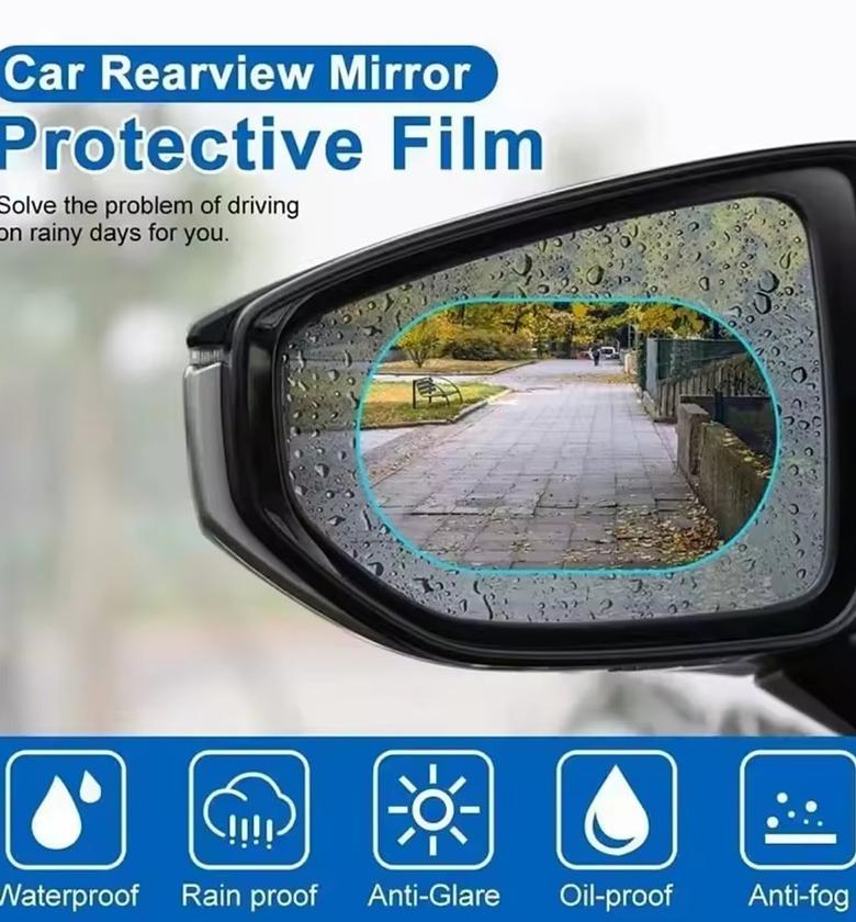 Universal Car Rearview Mirror Rainproof & Anti-Fog Protective Film (2 Pcs) - Waterproof Anti-Glare Nano Coating for Safe Driving image