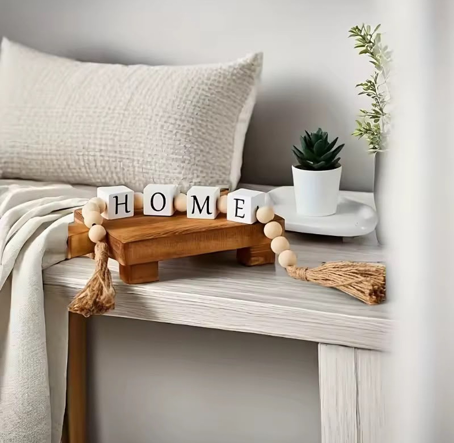 Decorative Wooden Bead Garland with Tassel image