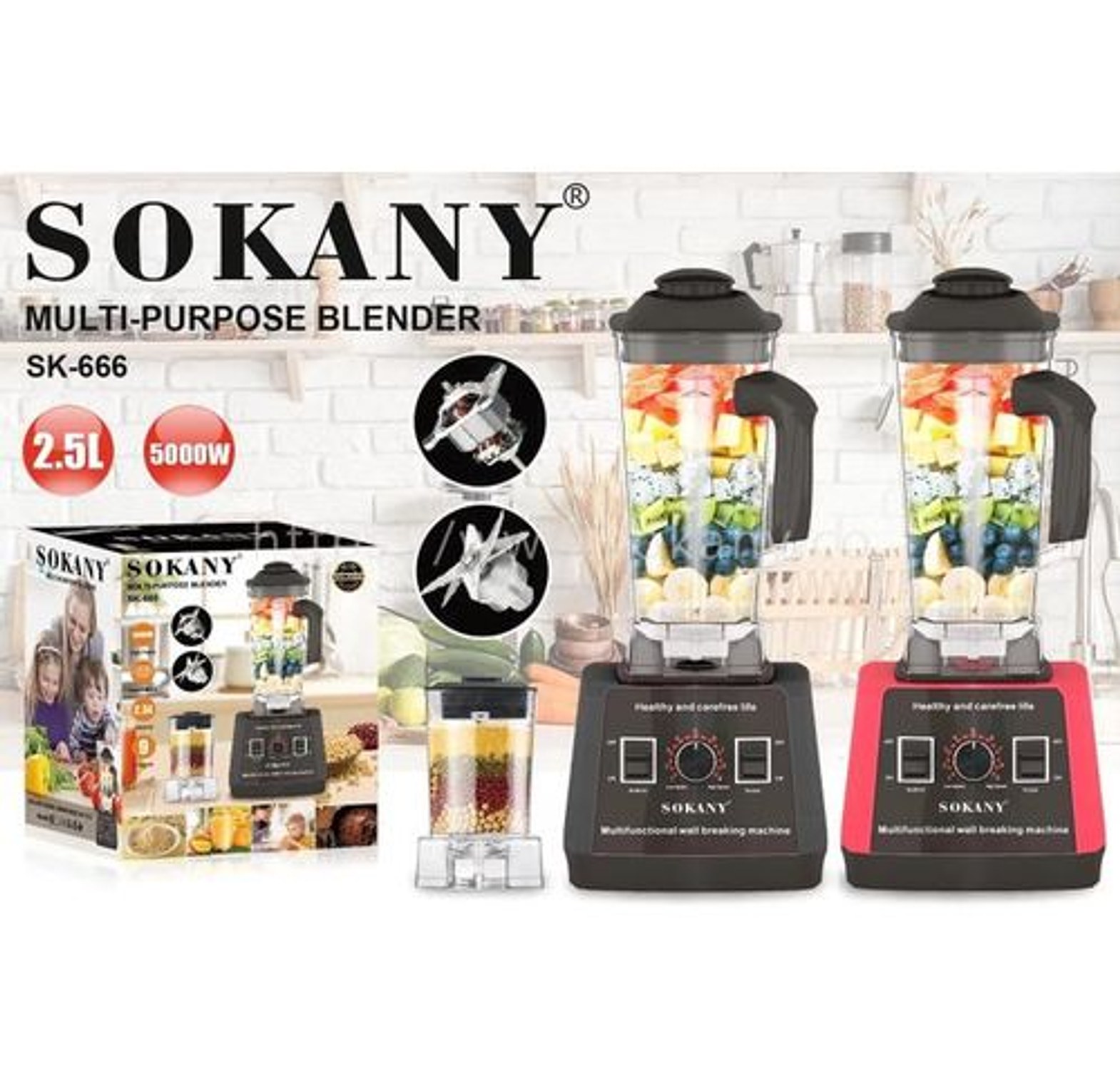 Sokany 5000Watts- 2 In 1 Heavy Duty Commercial Juicer Blender With Grinder 2.5LTRS.RECOMMENDED image