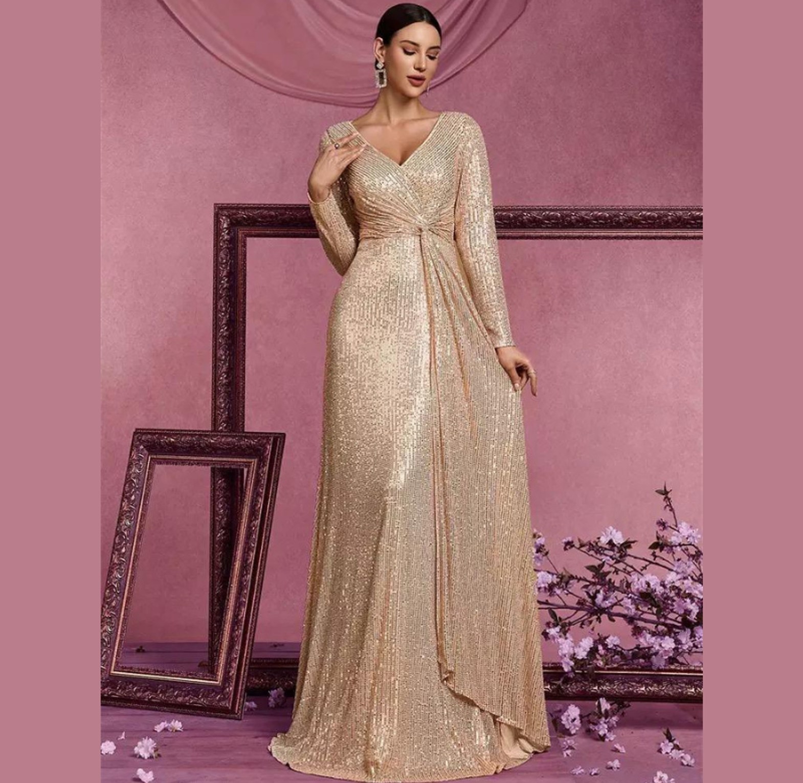Midnight Shimmer Long Sleeve Maxi Gown image