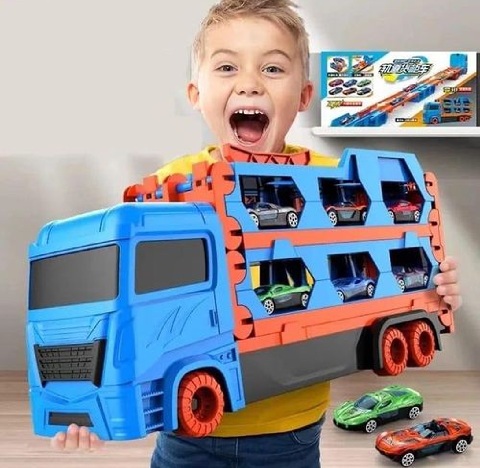 7in1 160 Cm Long Foldable Container Truck With 6 Die Cast Car image