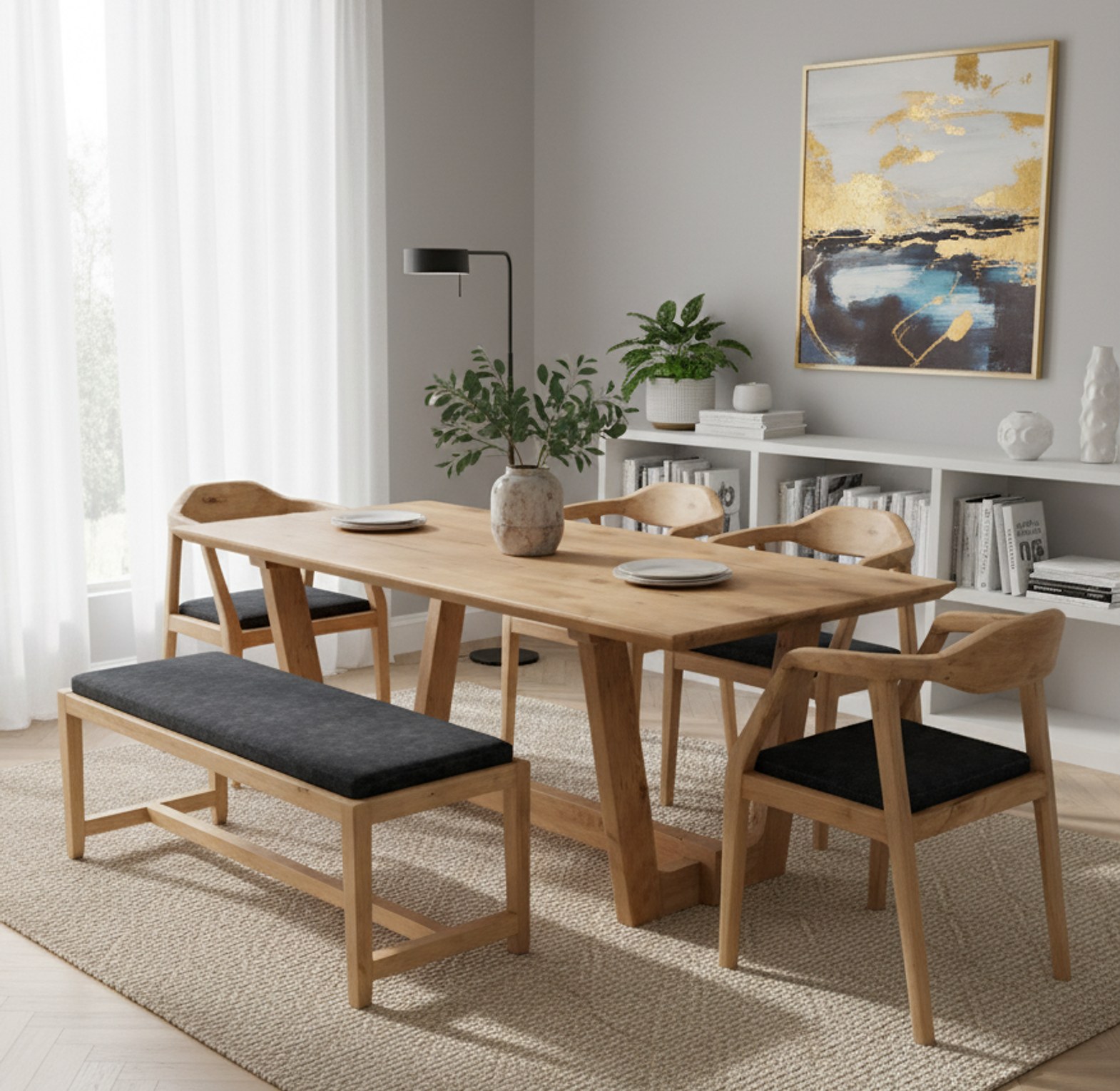 Wood and Bench Dining Set image