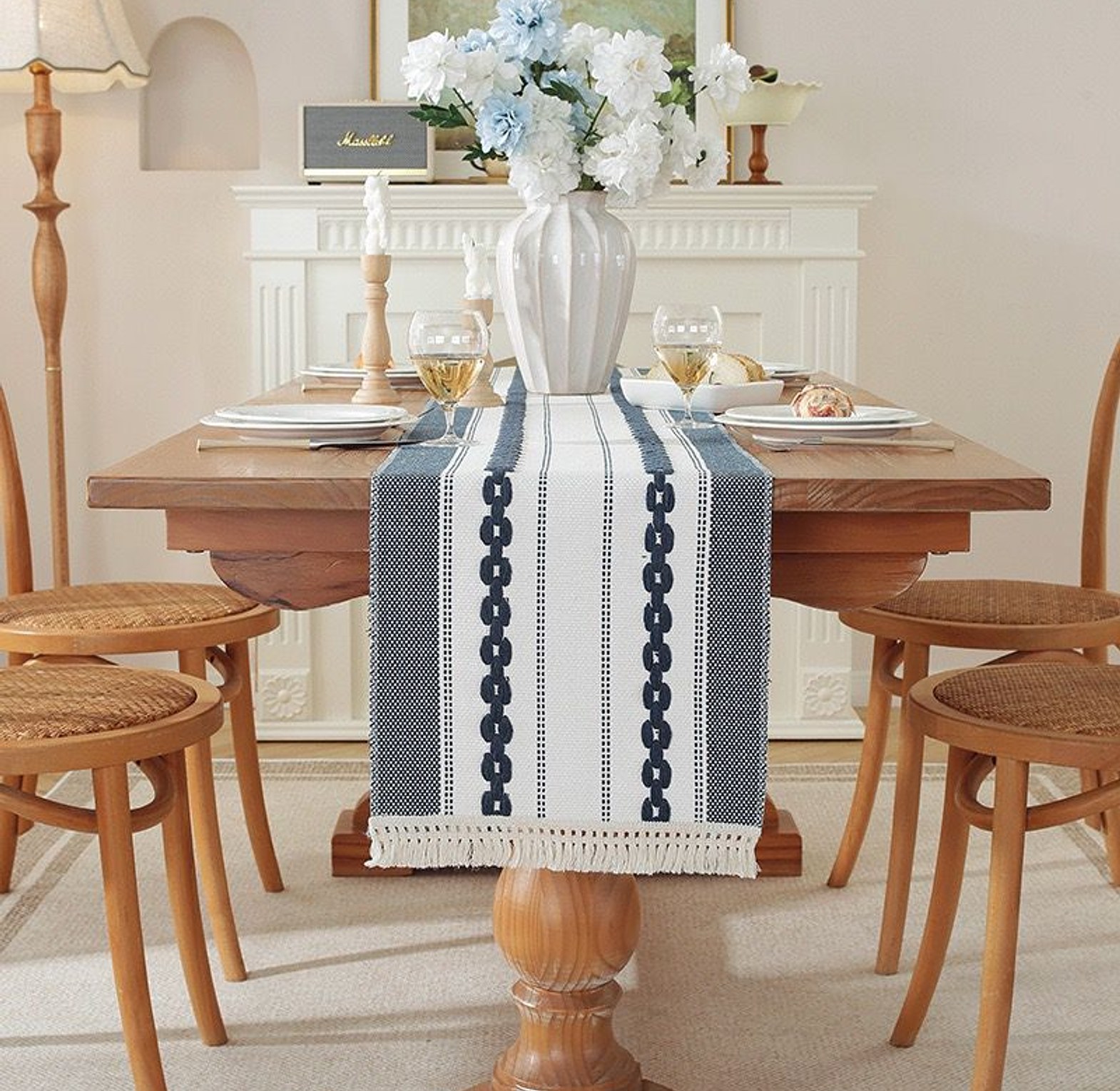Modern Simple Tassel Cotton Linen Table Runner 9pcs image