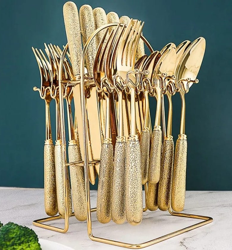 24-Piece Nordic Textured Stainless Steel Cutlery Set with Holder image