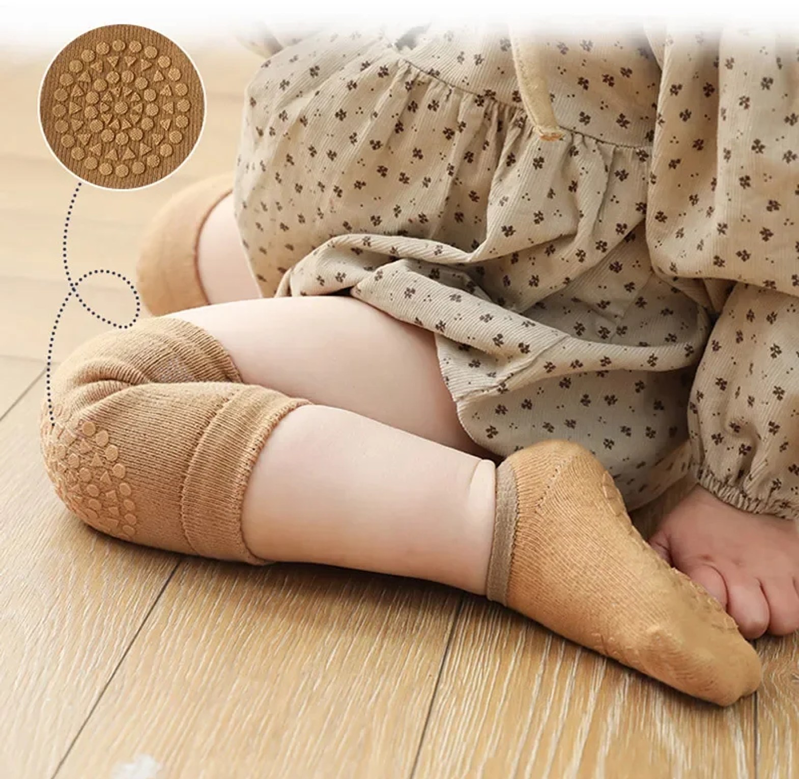 Anti-Slip Baby Crawling Knee Pads with Matching Gripper Socks Set – Breathable Cotton Knee Protectors for Infants & Toddlers image