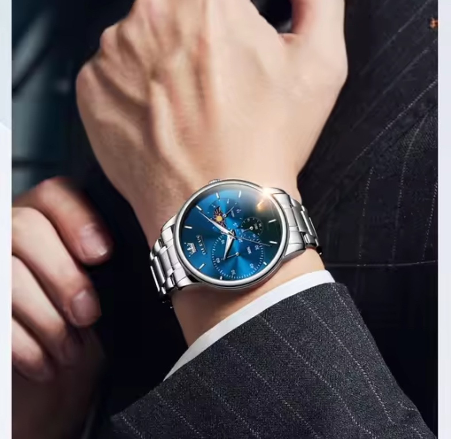 OLEVS Blue Silver Water Resistant Men's Watch  image
