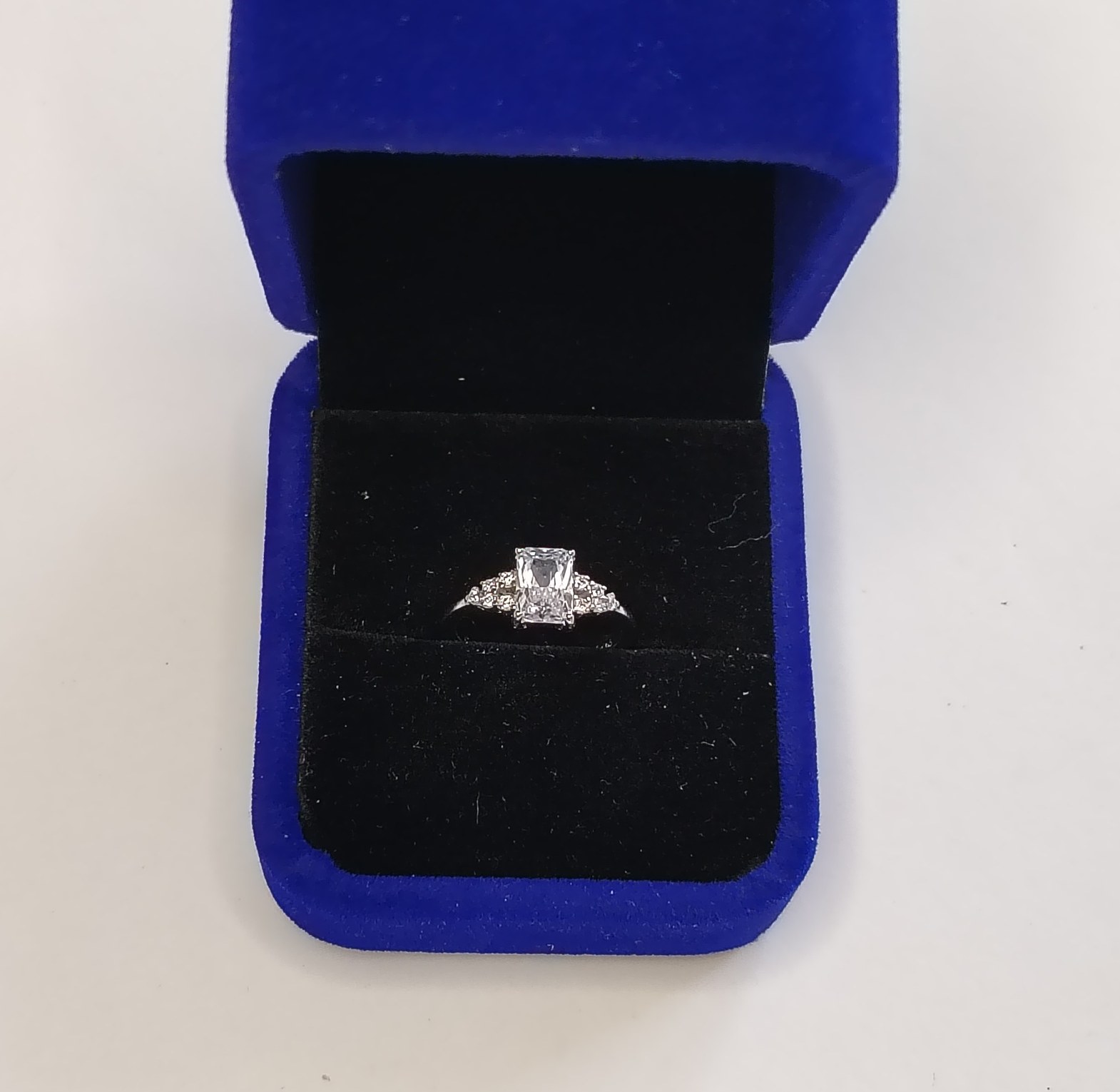Rectangle cubic zirconia sterling silver engagement/promise ring  image