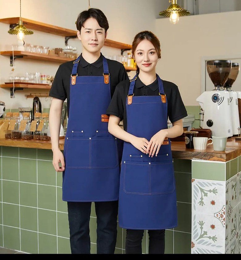 Premium Upscale Apron with Adjustable Leather Straps & Utility Pockets image