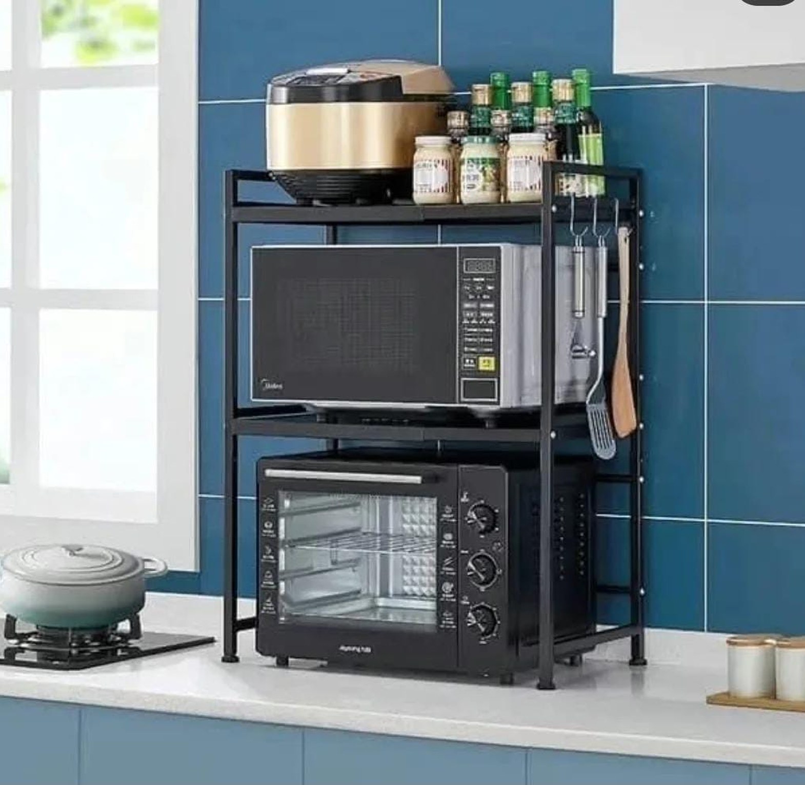 2 layer adjustable microwave stand image