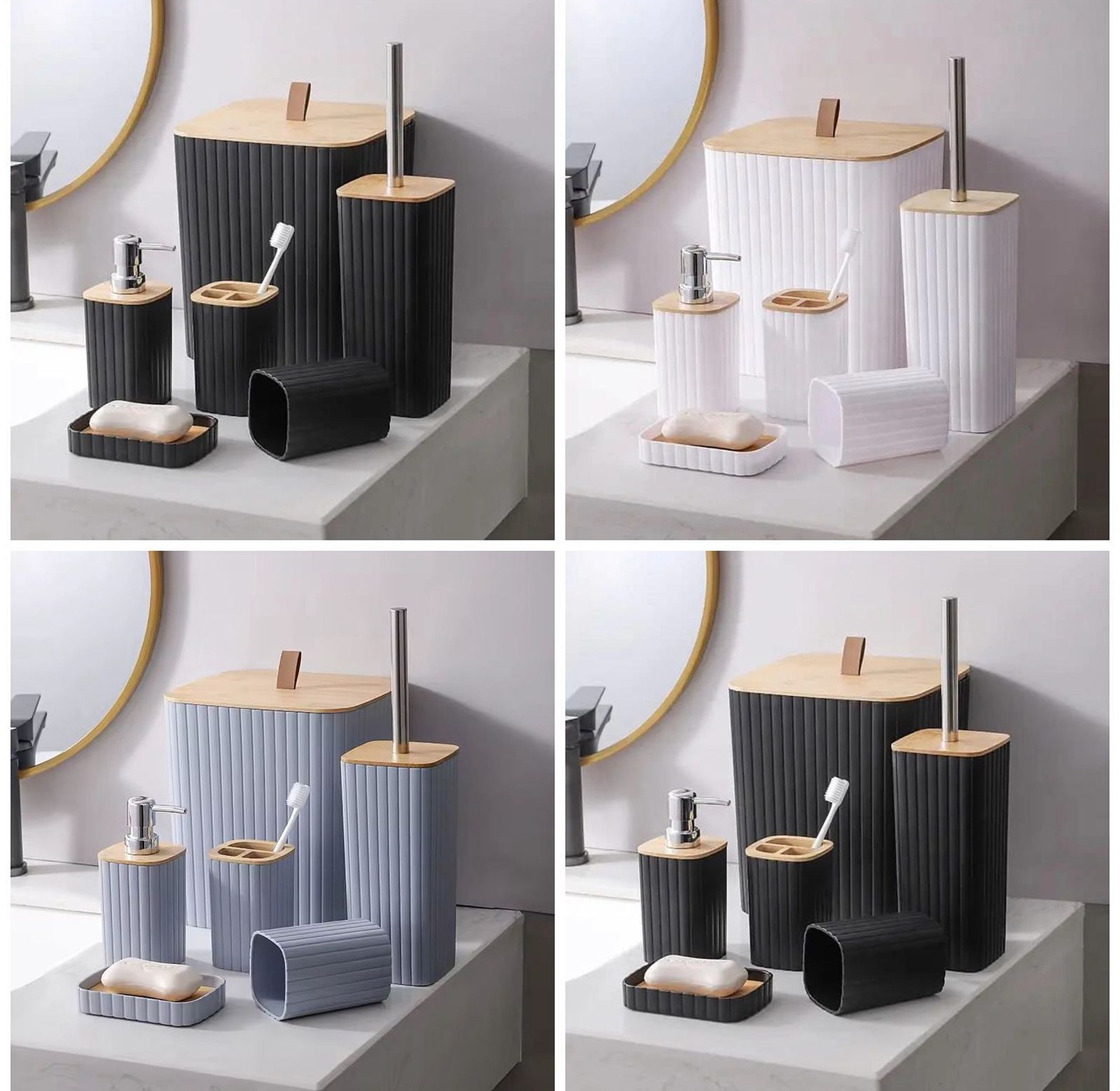 6 in luxury bathroom accessories set with bamboo lid image