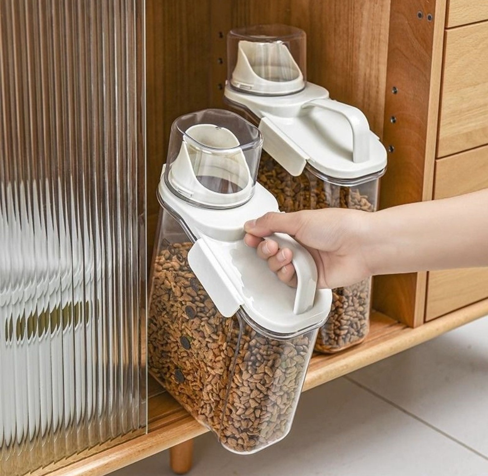 2000ml Airtight Cereal Dispenser & Food Storage Container with Measuring Cup Lid for Modern Kitchen Organization image