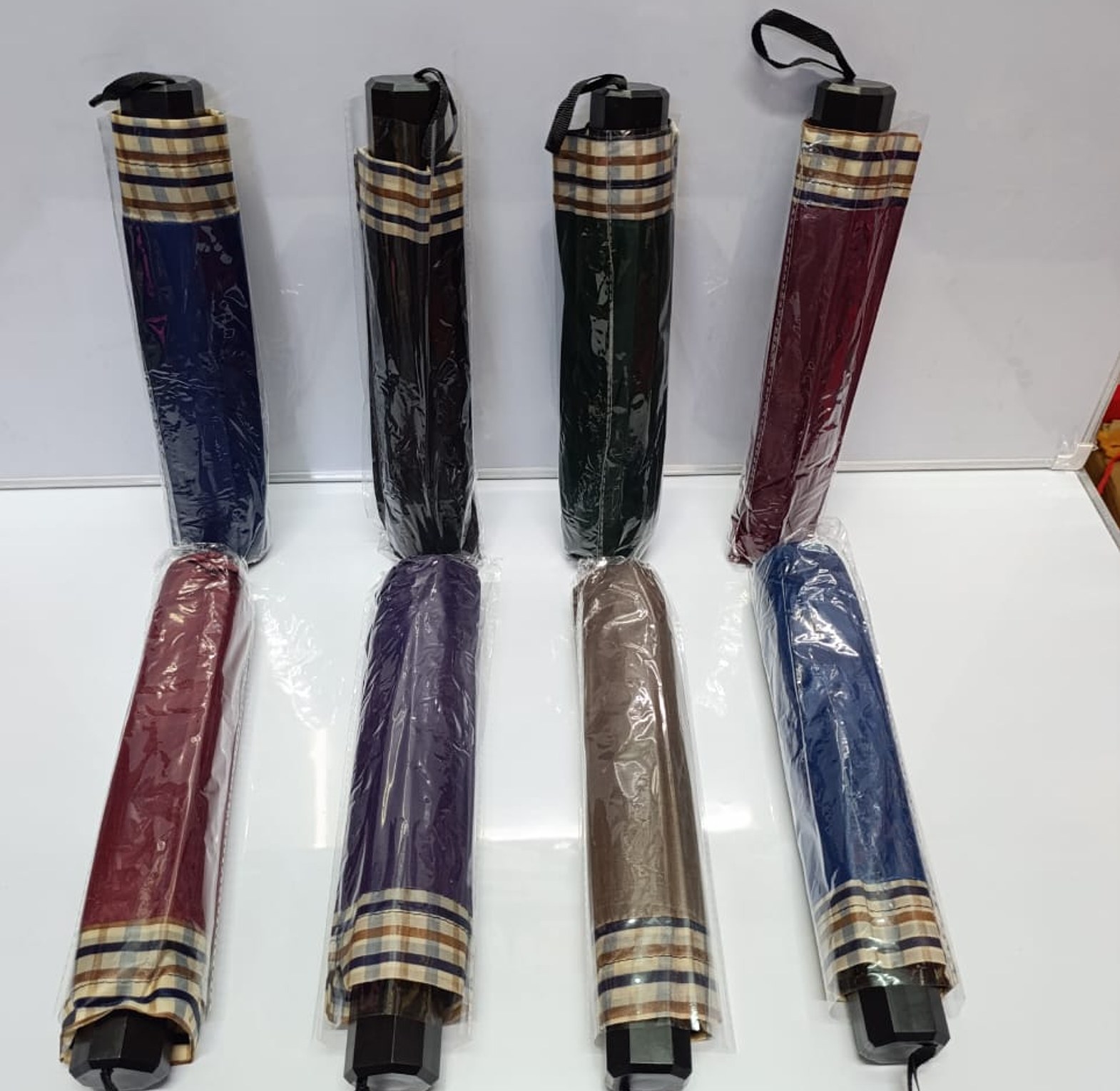 Folding Umbrella with Checkered Trim - Compact Heavy Duty Rain & Sun Protection image