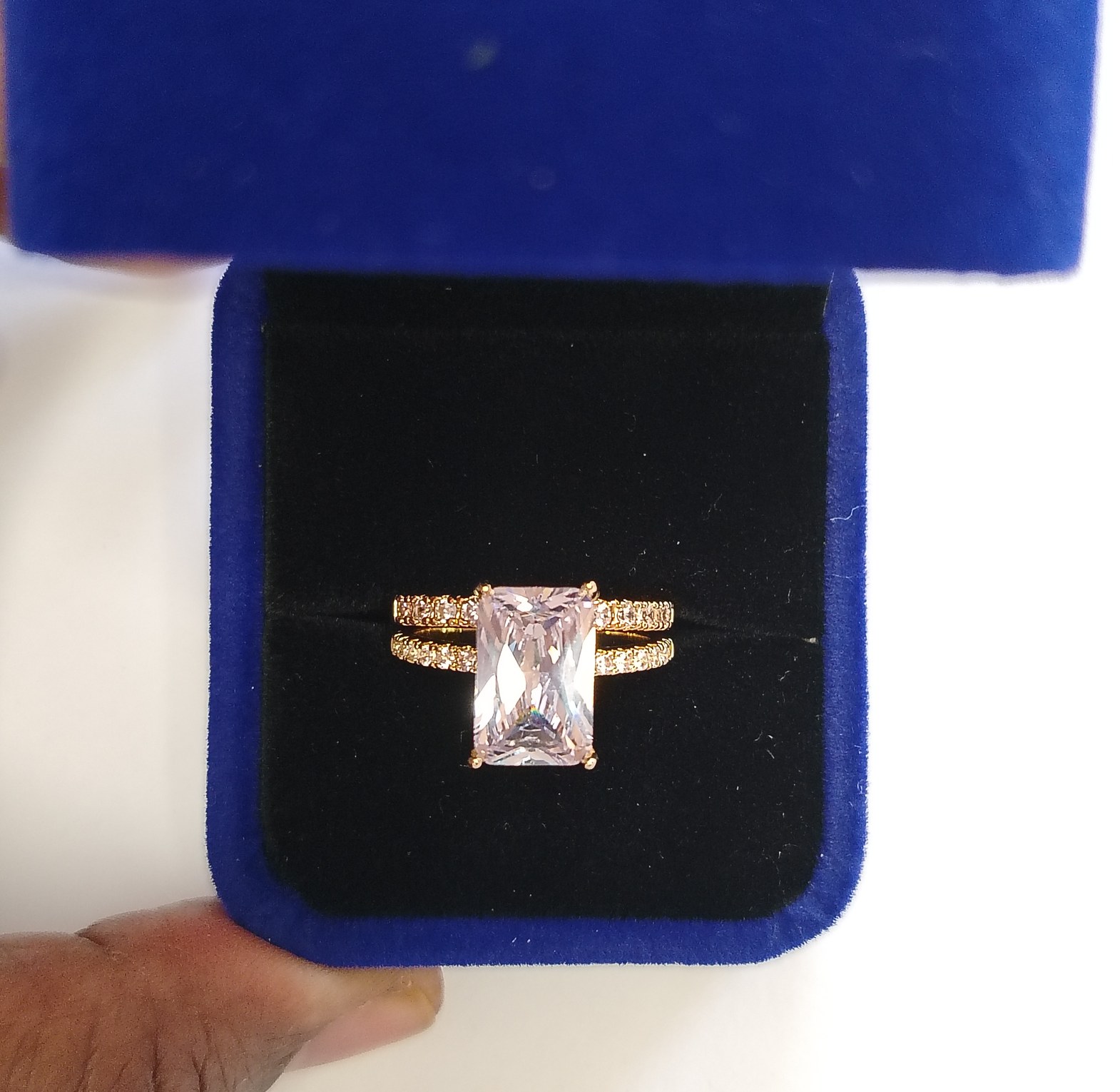Cushion cut, gold plated, cubic zirconia ring image