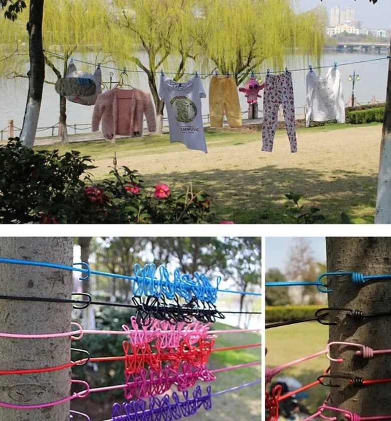 Portable Stretching Clothesline 1.8m to 3.4m with 12 Pegs Windproof Travel Laundry Drying Rope image