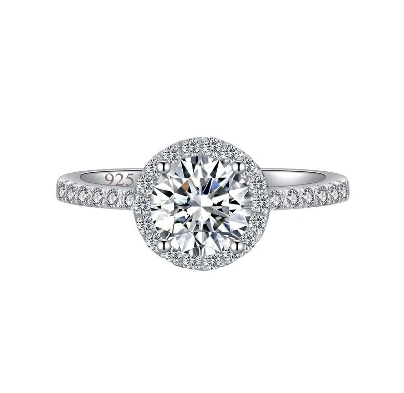 Luxury Round-cut sparkling S925 sterling silver cubic zirconia engagement/proposal/promise ring.  image