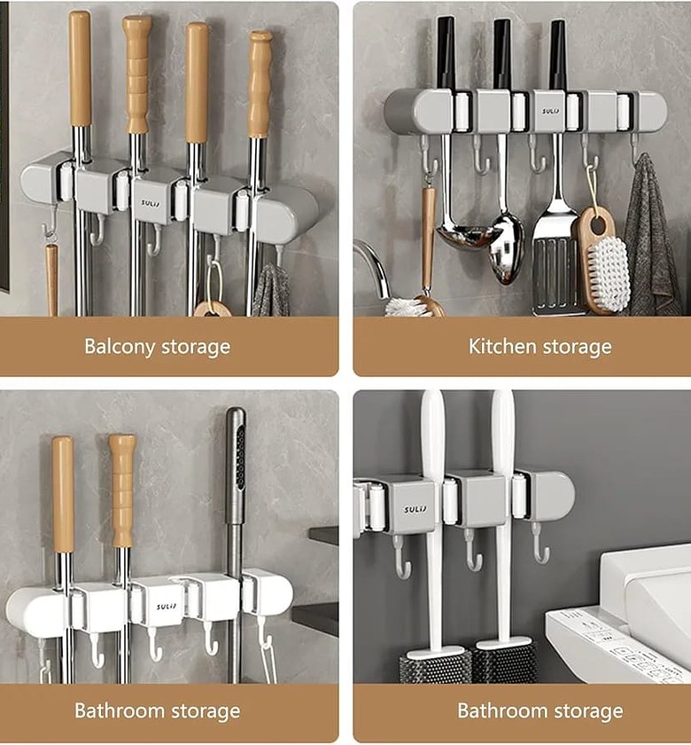 Wall Mounted Adhesive Mop Holder And Organizer image