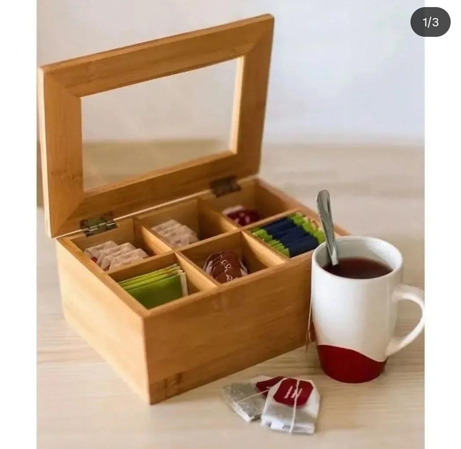 6 slot bamboo teabag organizer image