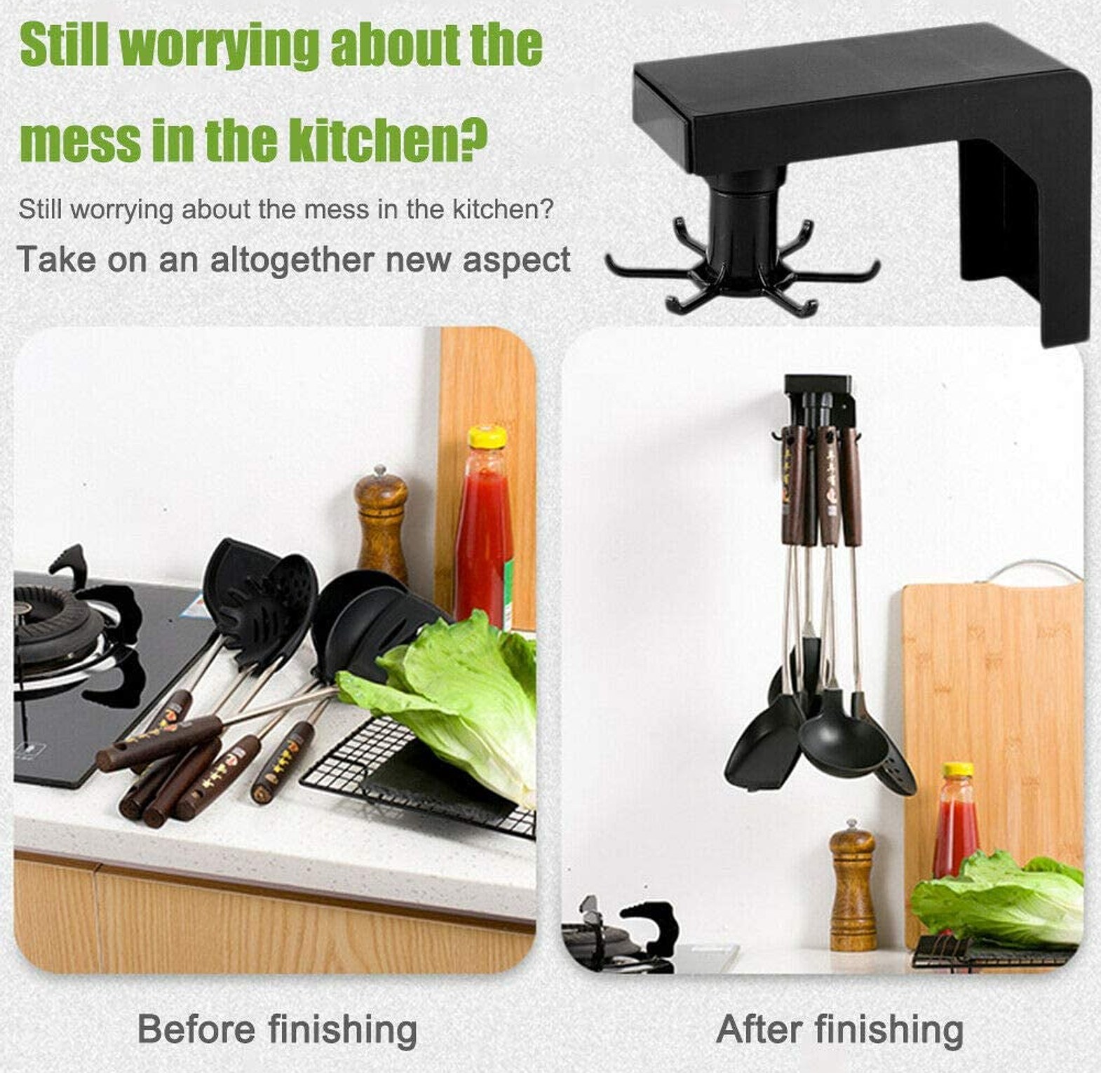 360° Rotating Kitchen Utensil Hooks Hanger image
