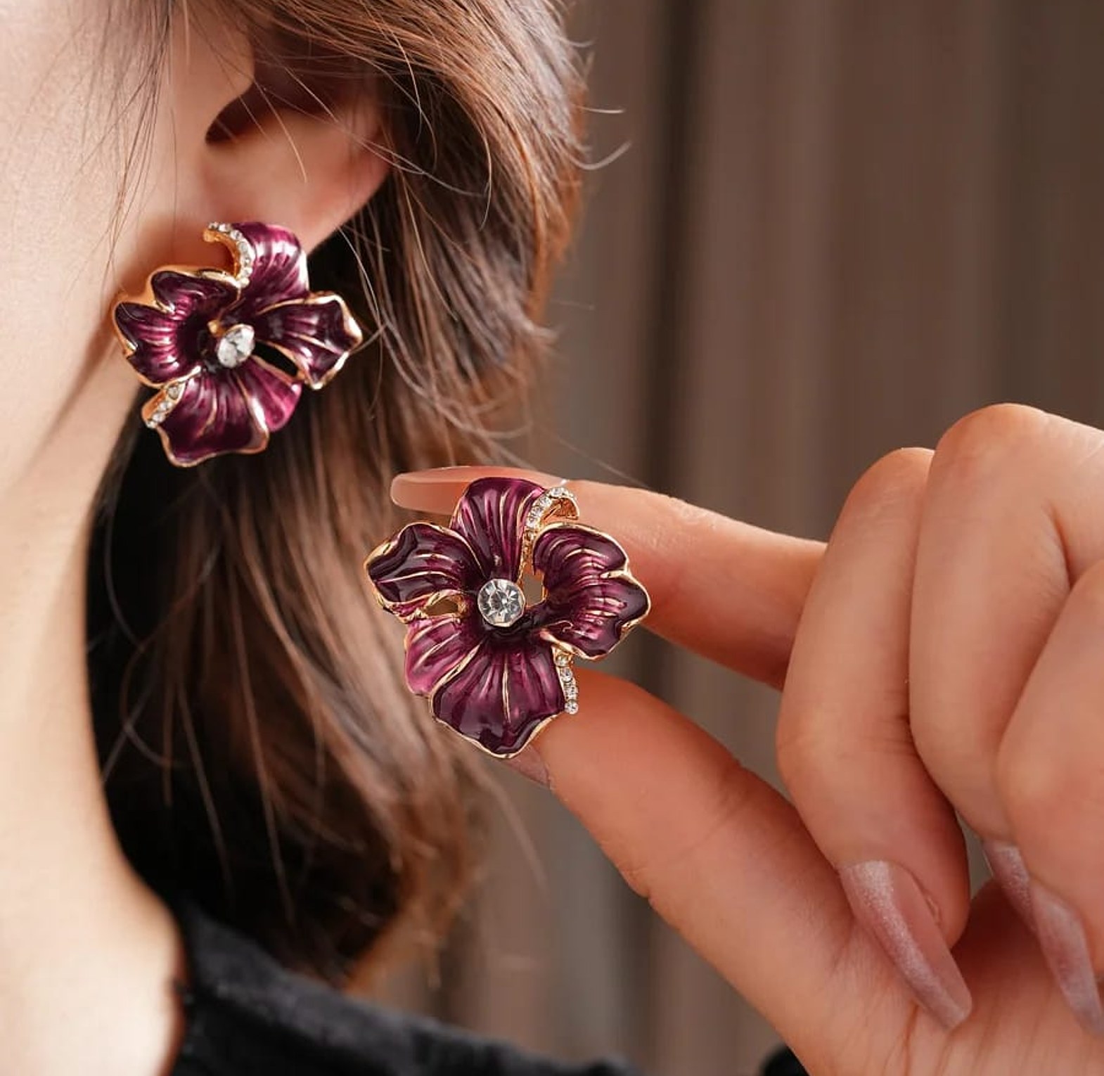 Purple hibiscus earrings  image