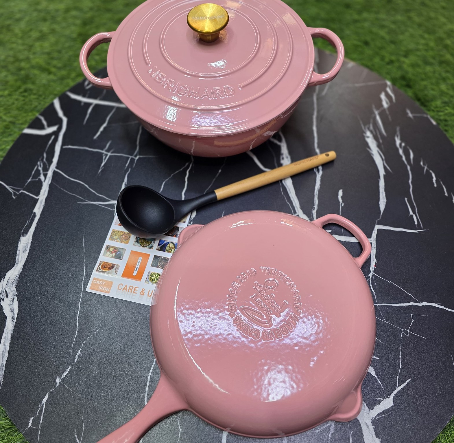 Premium 3-Piece Enamel Cast Iron Cookware Set with Gold Accents image