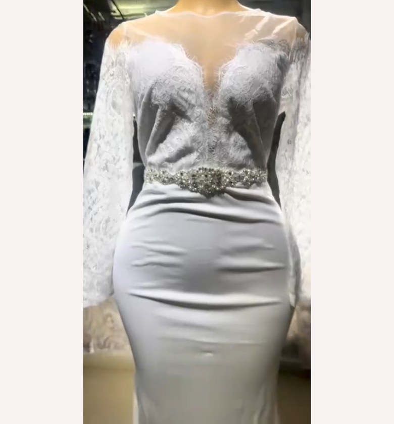 Sleek Grace Lace Sleeve Bridal Gown image
