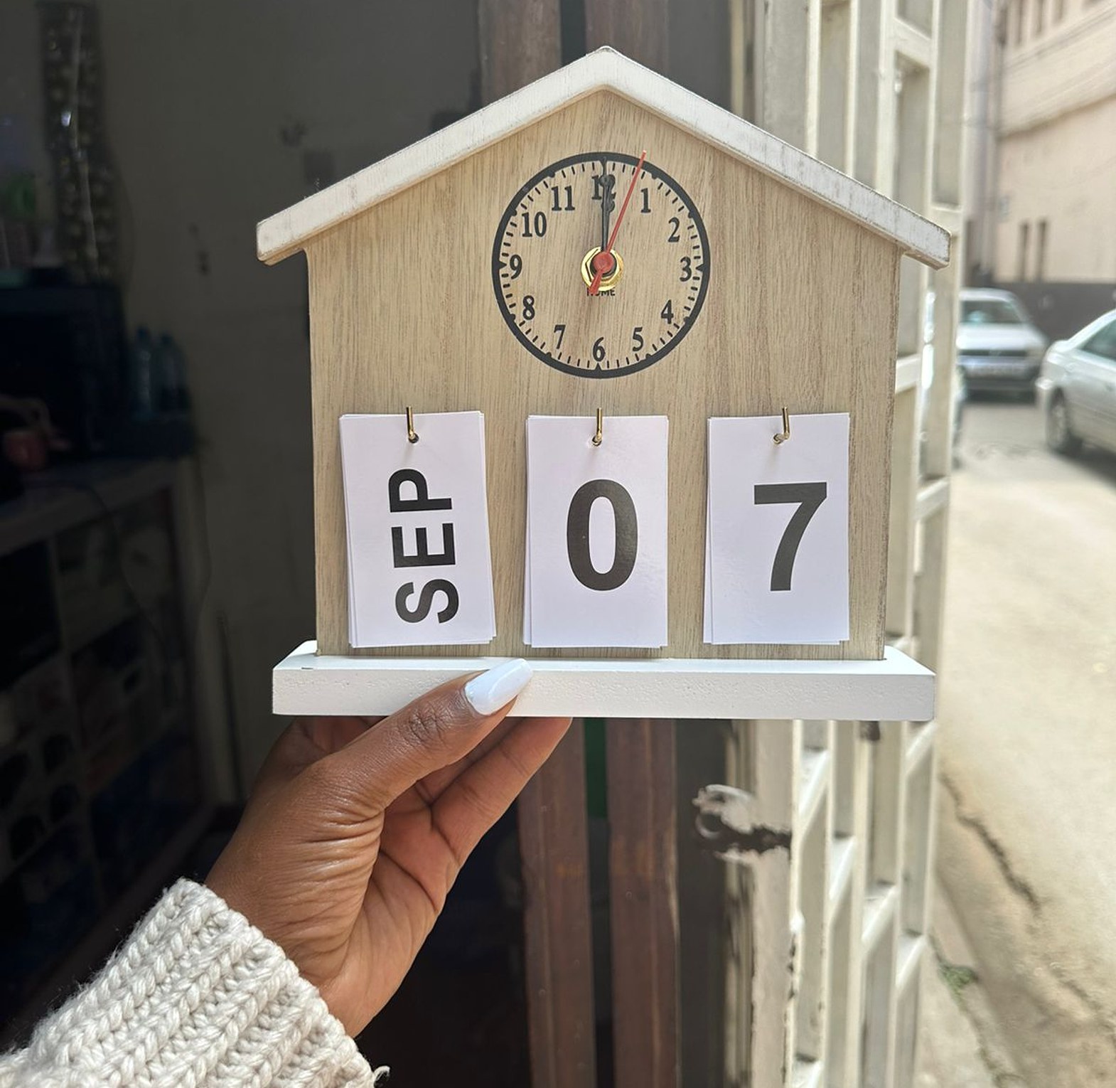 Solid Wood Desk Calendar with Clock image