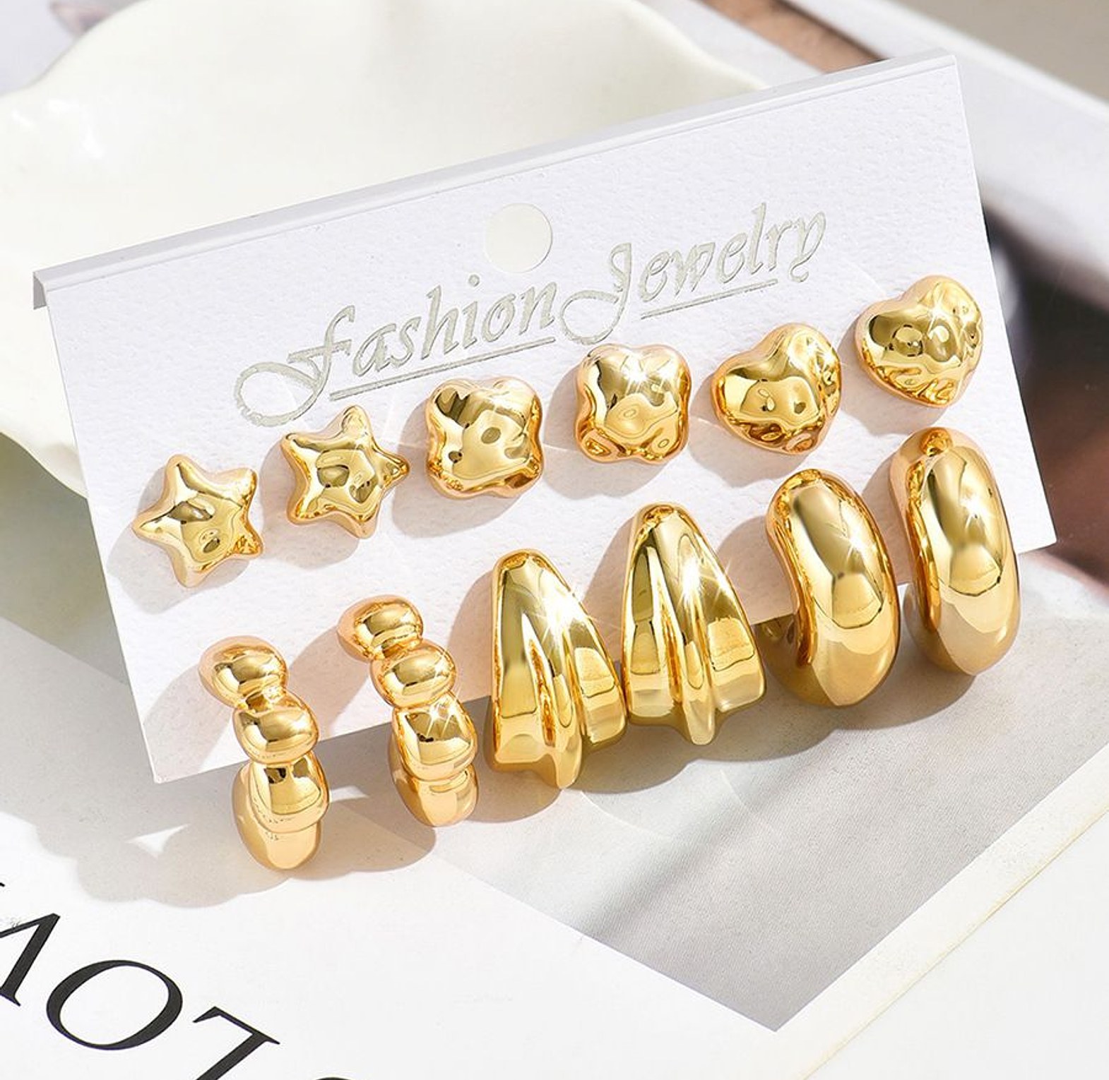 The Multi-Texture Gold-Tone Hoop & Stud Earring Collection image