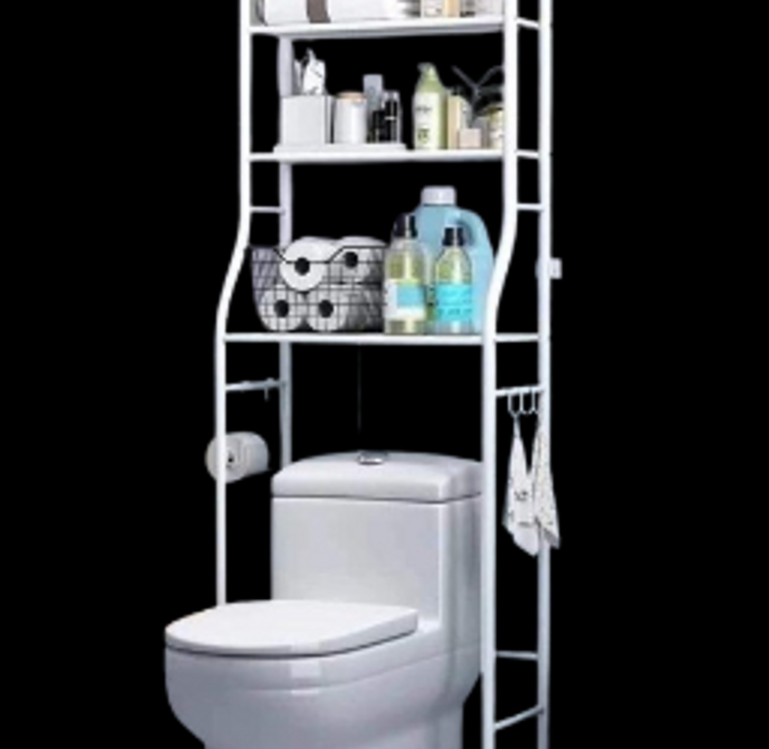 3-Tier Over-the-Toilet Rack Organizer - White PVC, Space-Saving, Waterproof image