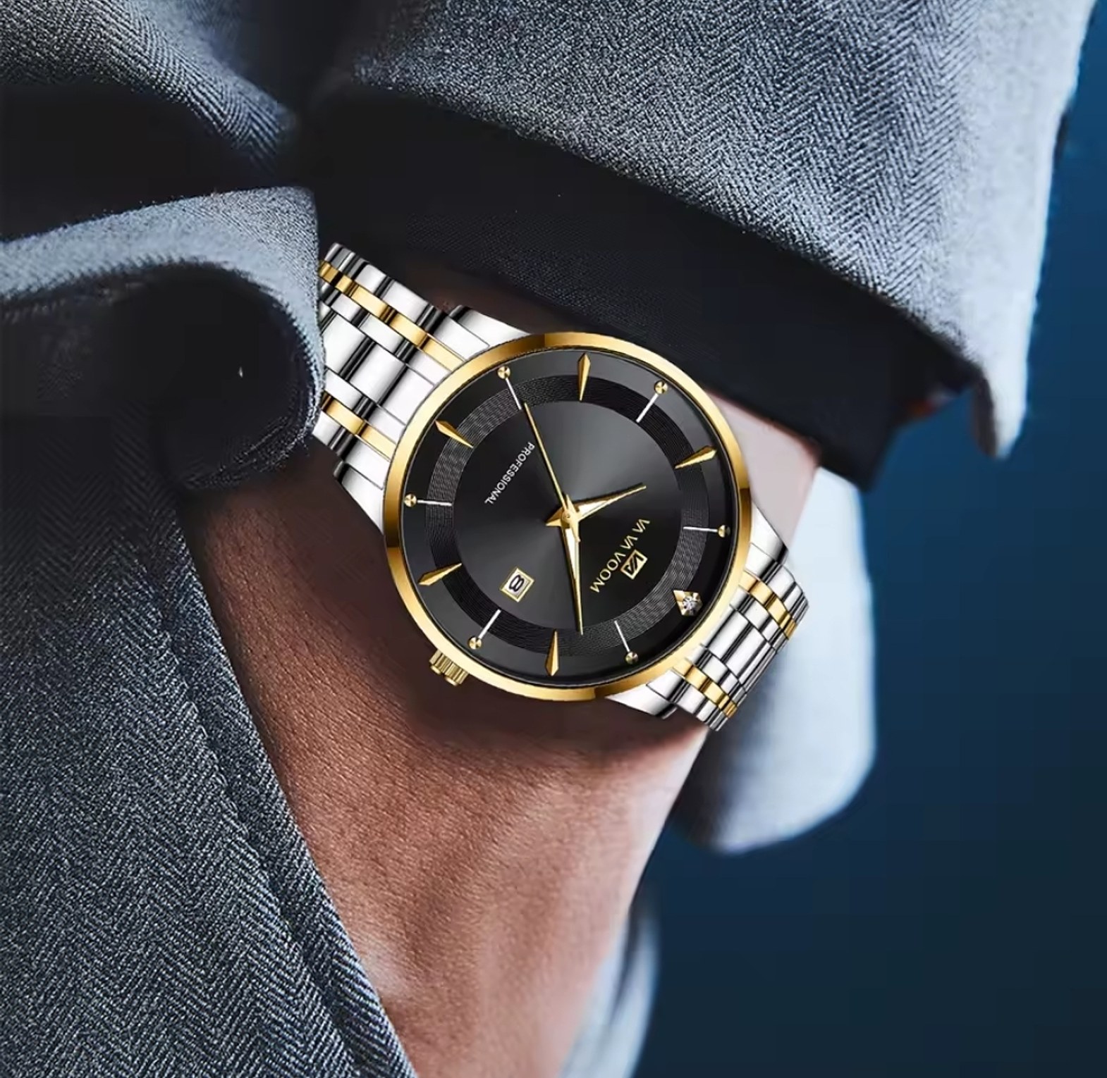 VA VA voom Black Stainless Steel Water Resistant Men's Watch  image