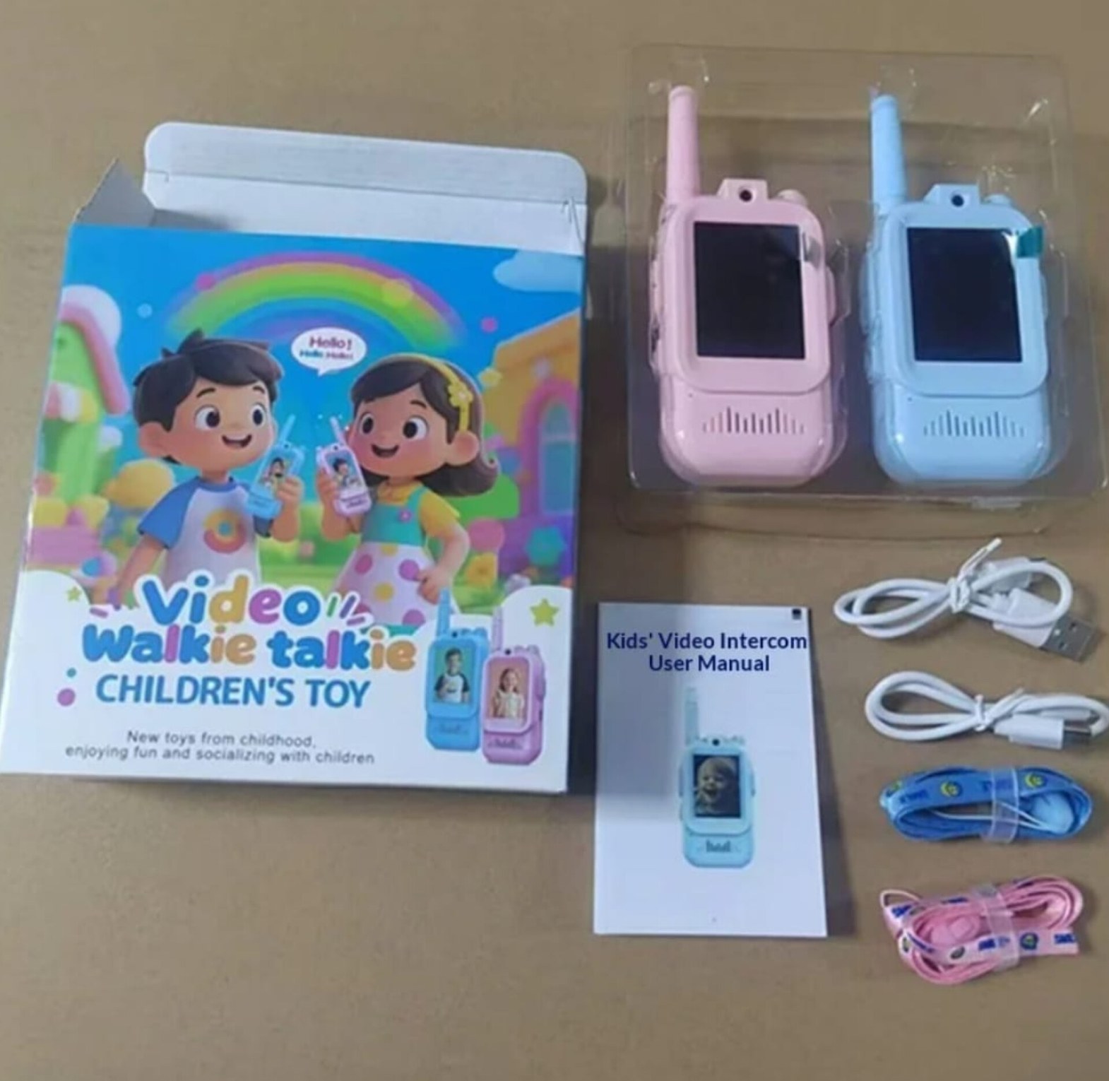 Kids Video Walkie Talkie Intercom Set with Built-in Camera & 2.4" Color Screen - Rechargeable Long Range Children's Toy Duo Pack image