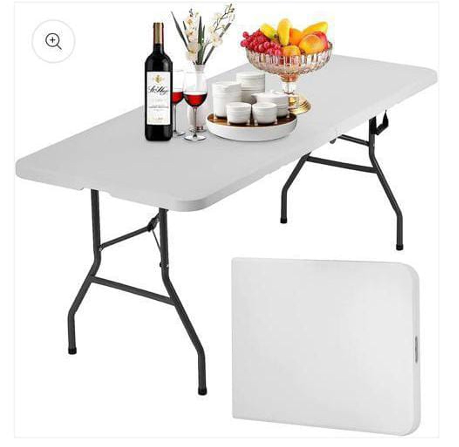 1.8m Foldable Plastic Table.  Use it as a dining table for outdoor Camping, cookouts, game table for poker nights, or serving table for backyard birthday parties image