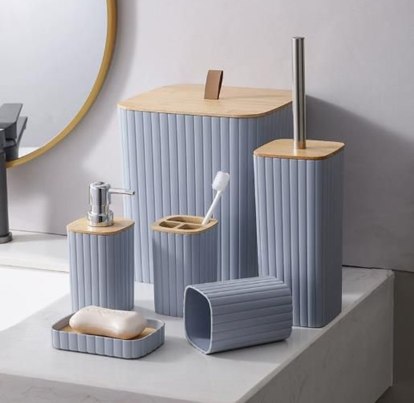6 in luxury bathroom accessories set with bamboo lid image
