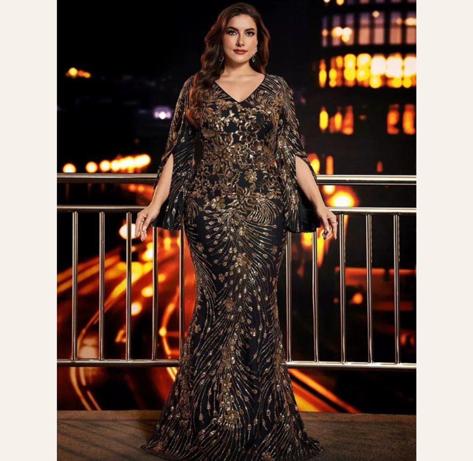 Monarch Sleeve Sequin Evening Gown image