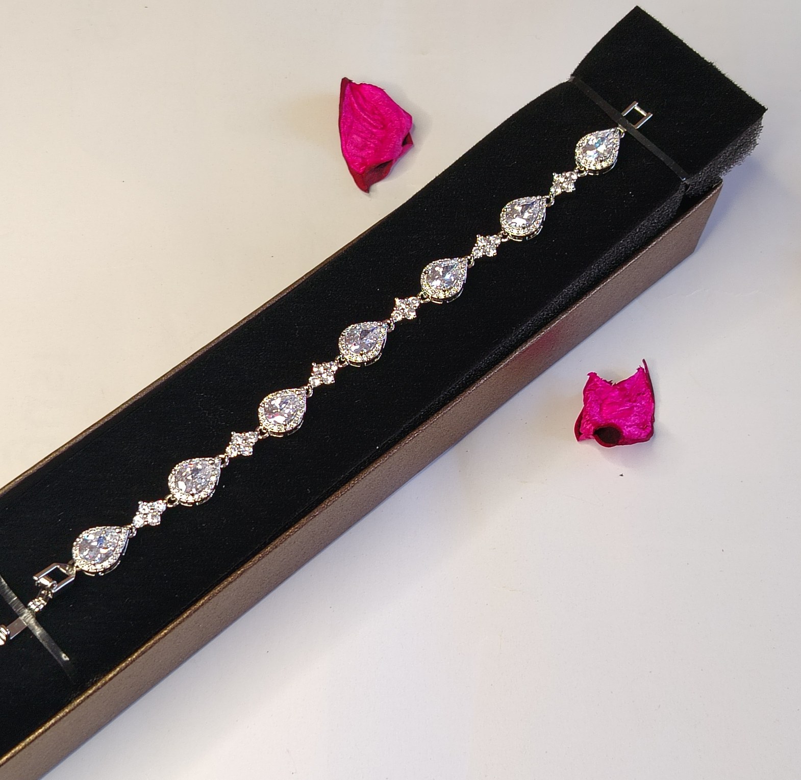 Geometric Water Drop Cubic Zirconia Hypoallergenic Gift/Bridal Bracelet image