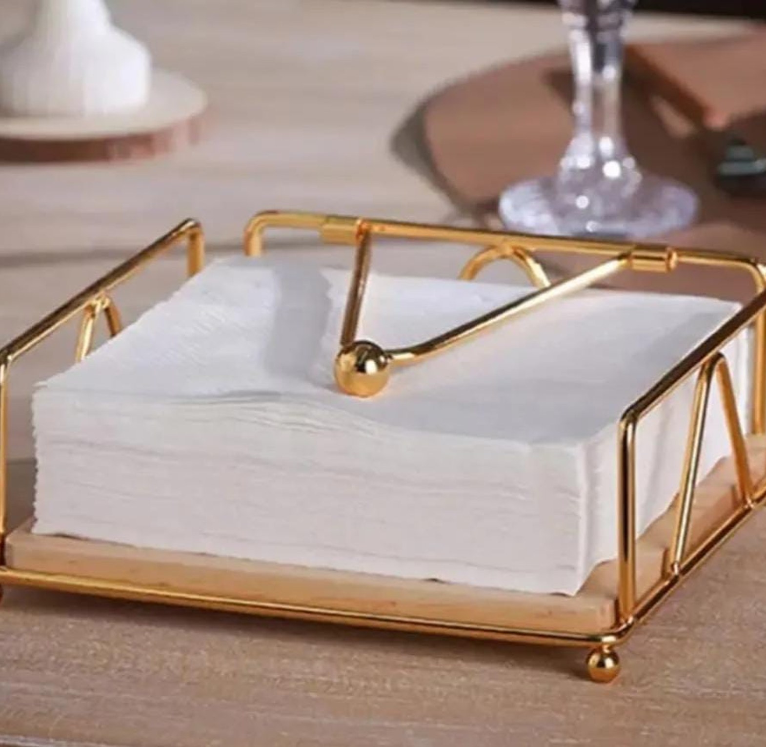 Luxury metallic serviette holder,with Bamboo place on. image