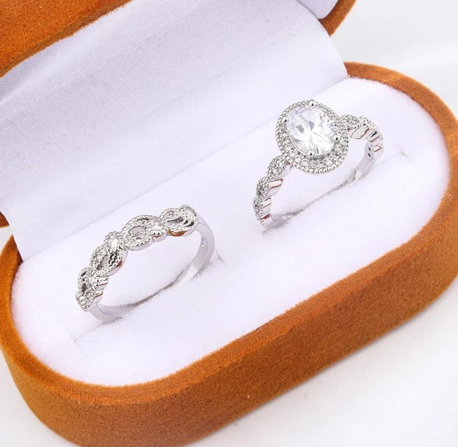 Sterling silver plated copper engagement ring image