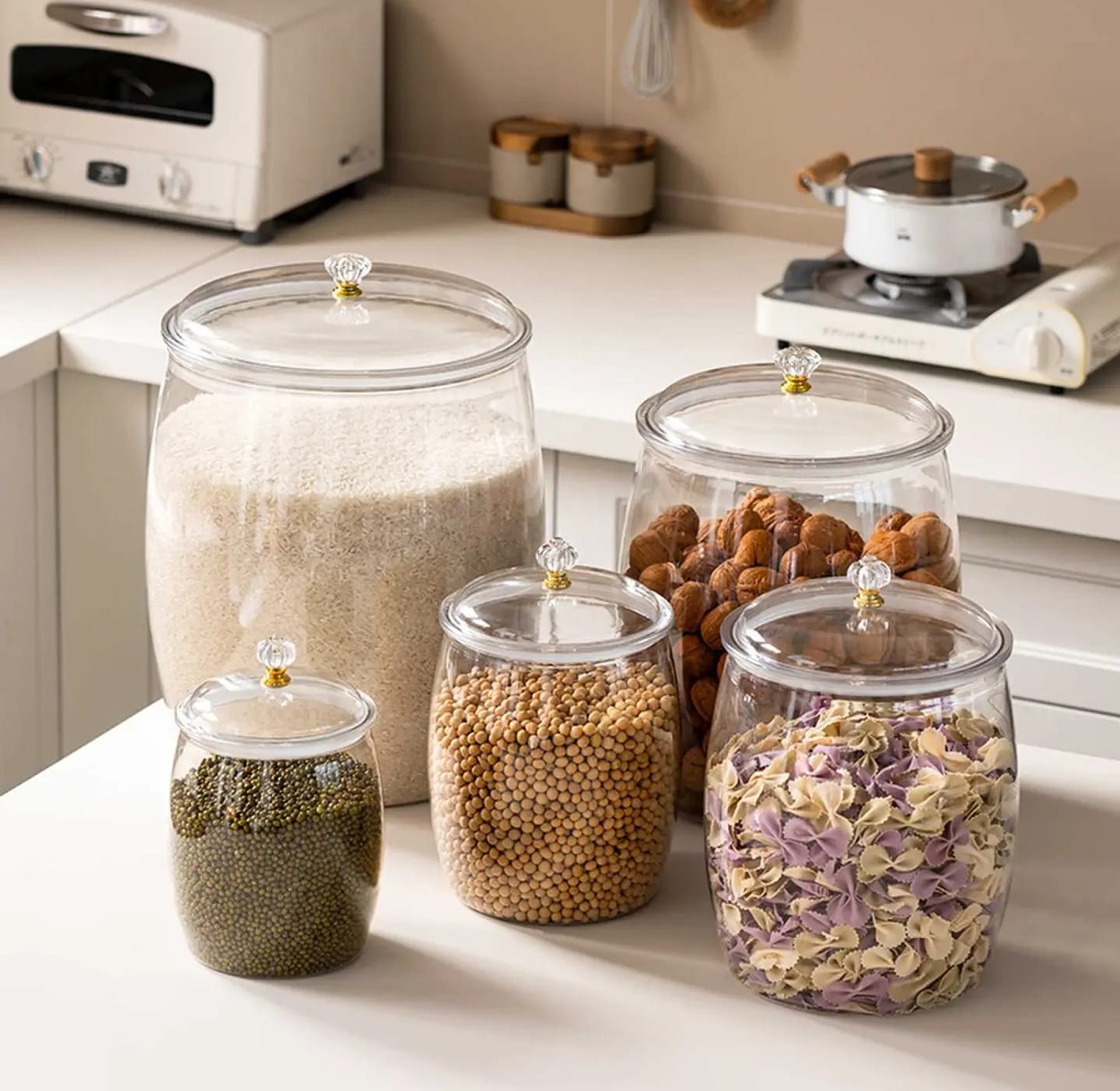 5pc Acrylic Storage Canister Set with Crystal Knobs image