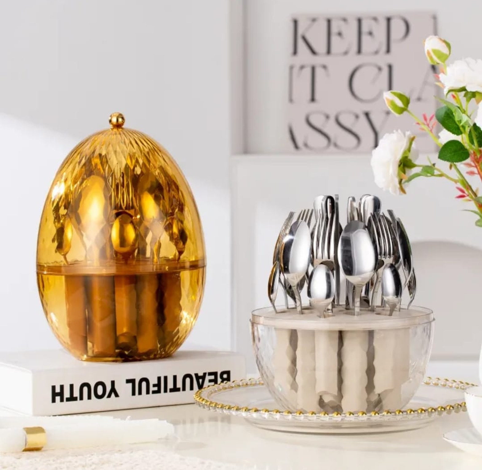 24pcs Cutlery Set with Egg-shaped Organizer image