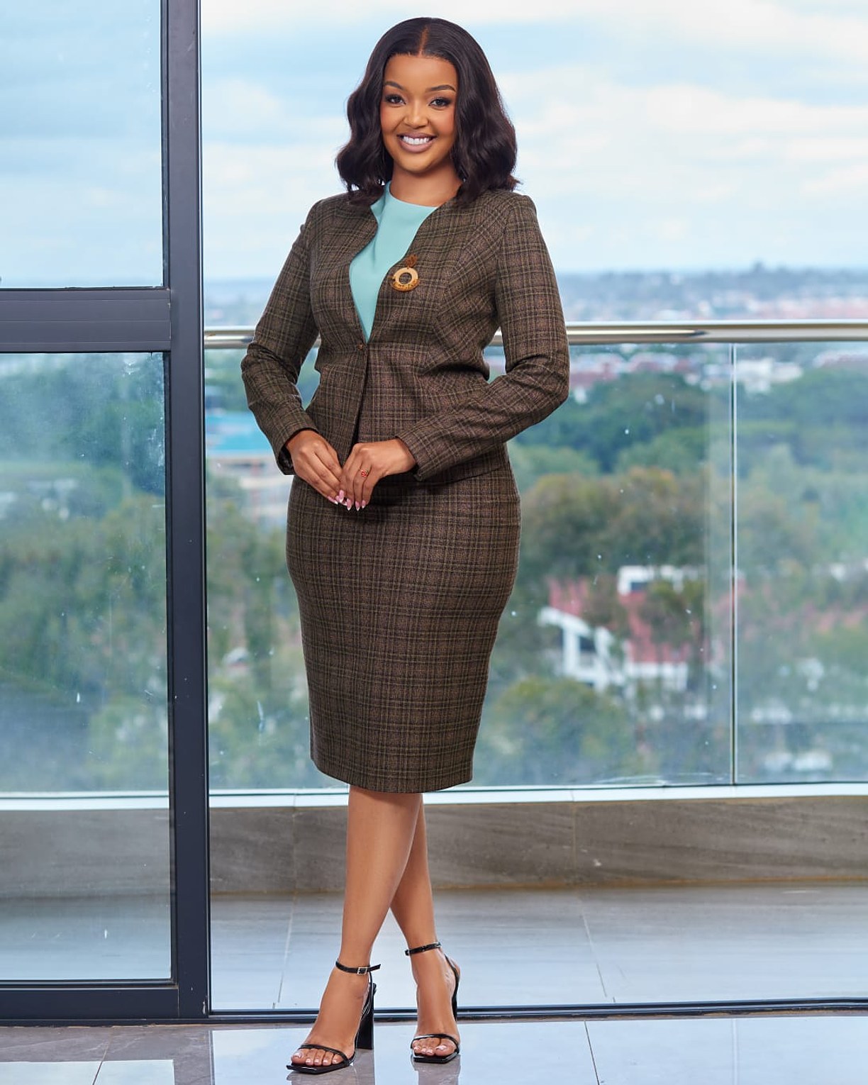 Turkish Checked Green Skirt Suit image