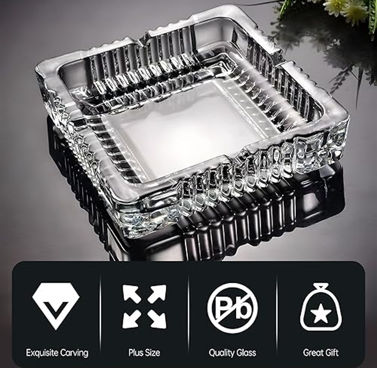Crystal Glass Cigar Ashtray, Cigarette Ash Tray image