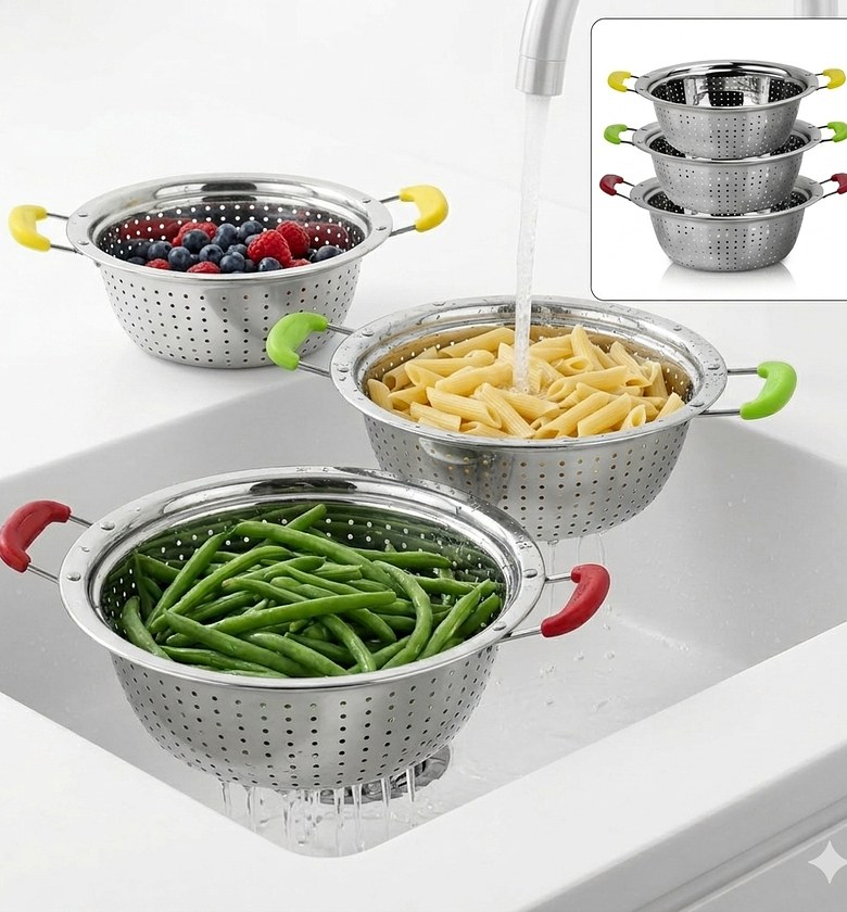 Stainless Steel Kitchen Colander Food Strainer Basket with Comfort Handles – Rustproof Vegetable & Pasta Sieve – Nairobi, Kenya image