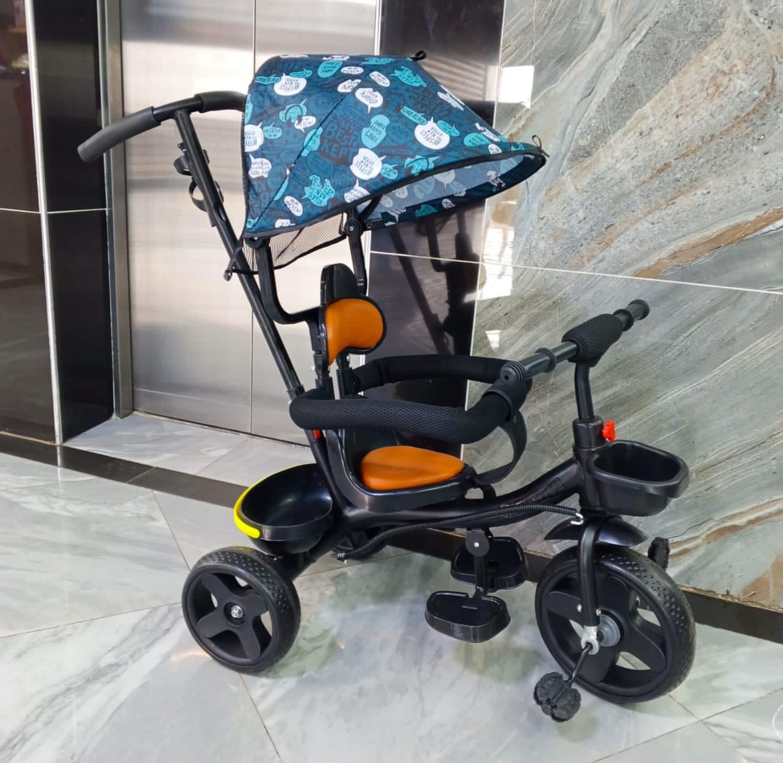 KIDS TRICYCLE. Floral Kids Push Tricycle With Detachable Handle/Canopy.RECOMMENDED image