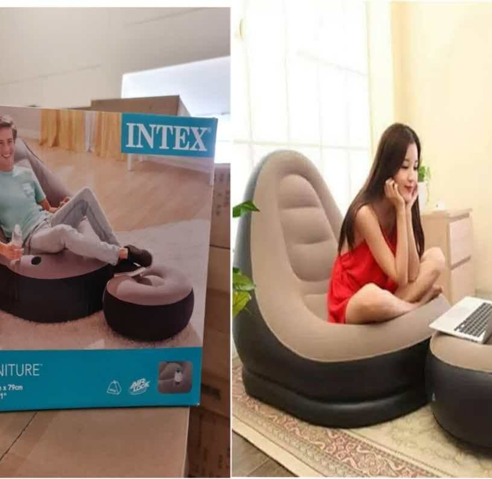 Inflatable Deluxe Lounge Seat / Inflatable seat with Foot rest & Free Pump (2pcs Sets) image