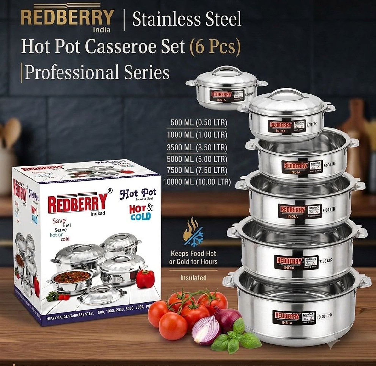 REDBERRY Premium Stainless Steel Insulated Hotpot Set – 6 Piece image