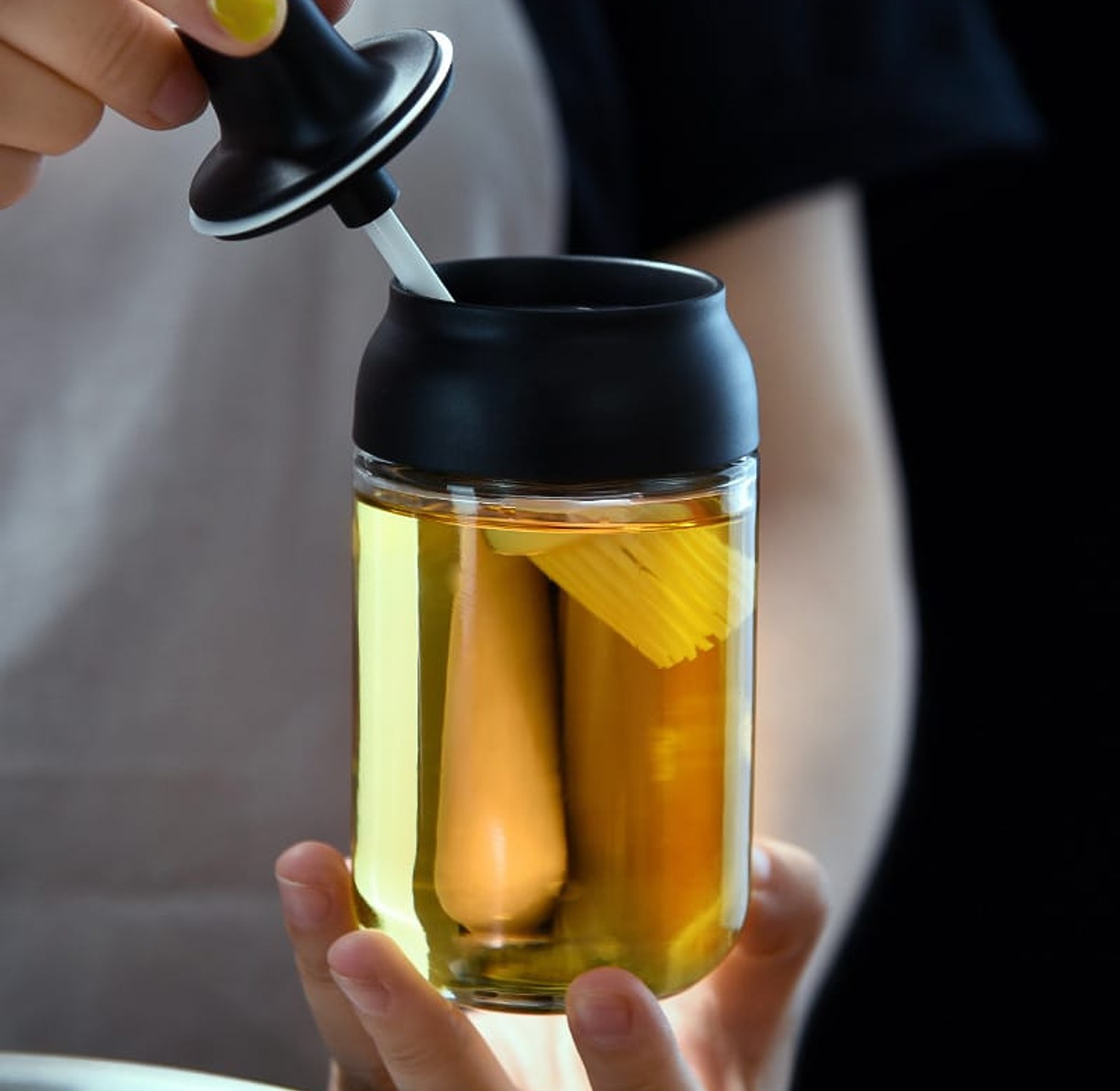 Premium 250ml Glass Condiment Bottle with Integrated Brush and Spoon Lid image